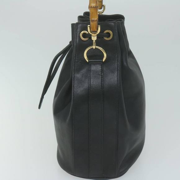 GUCCI Bamboo Hand Bag Leather Black 001 3754 1657 Auth ac2644 - Picture 3 of 16